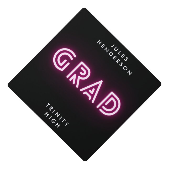 Neon Pink Lights Class of 2024 High School Graduation Cap Topper (Front)