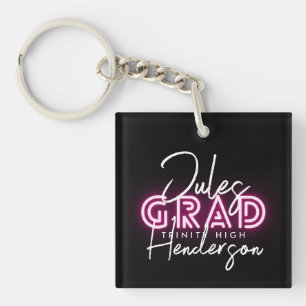 Neon Pink Lights Class of High School Graduation Keychain