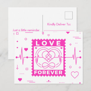 Neon Pink Love Forever Valentine Stamp Holiday Postcard