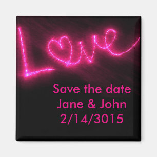 neon pink love save the date wedding magnet