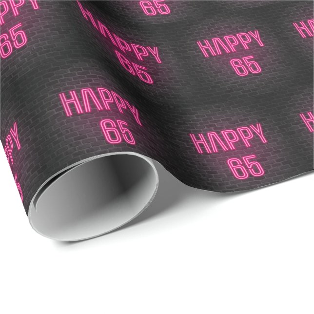 Neon Pink Marquee for 65th birthday Wrapping Paper (Roll Corner)