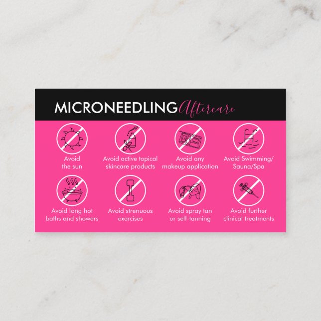 Neon Pink Microneedling Aftercare Post Instruction Business Card (Back)