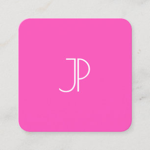 Neon Pink Modern Elegant Monogram Template Trendy Square Business Card