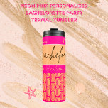 Neon Pink Modern Stylish Personalized Bridesmaid   Thermal Tumbler<br><div class="desc">Neon Pink Modern Stylish Personalized Bridesmaid Get the party started with these cute thermal tumbler that are easy to personalize for your bachelorette party, hen night, or girls' weekend! Modern minimalistic style features a personalized name with bold lettering on a neon patterned background. Personalize with three lines of custom text....</div>