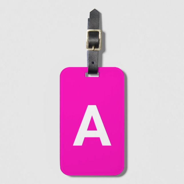 neon Pink Monogrammed Simple Modern Lugg Luggage Tag (Front Vertical)