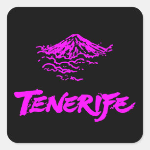 Neon Pink Mount Teide Tenerife Volcano Square Sticker