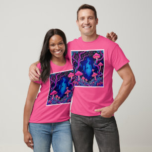 Neon Pink Mushroom Forest Art T-Shirt