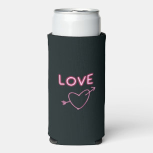 Neon Pink on Black LOVE heart Seltzer Can Cooler