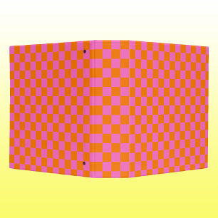 Neon Pink Orange Chequered Chequerboard Vintage Binder