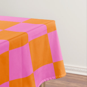 Neon Pink Orange Chequered Chequerboard Vintage Tablecloth