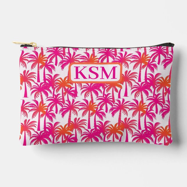 Neon Pink Orange Palm Tree Ibiza Monogram Accessory Pouch (Front)