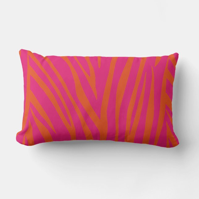 NEON PINK ORANGE ZEBRA STRIPES BACKGROUNDS WALLPAP LUMBAR PILLOW (Front)