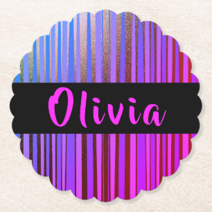 Neon Pink Personalized Name Birthday Party  Paper Coaster