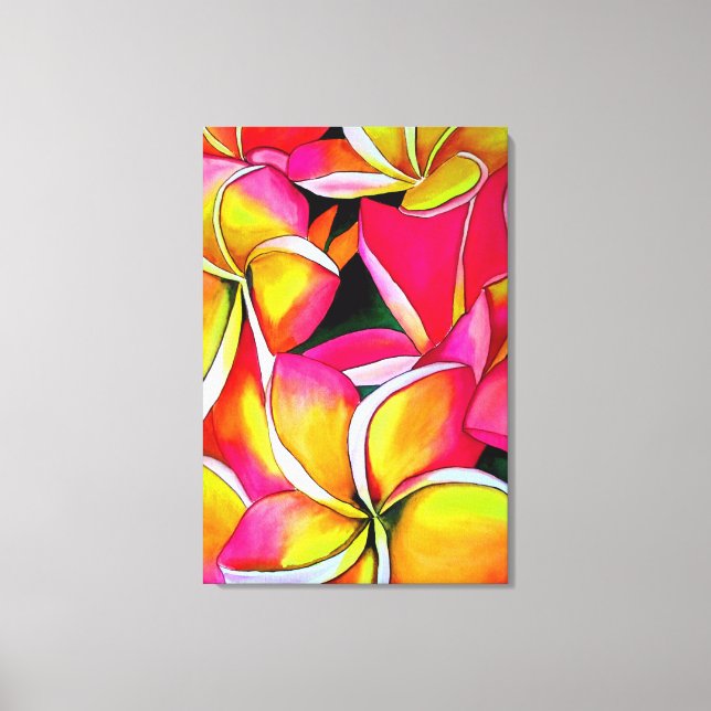 Neon Pink Plumeria Frangipani watercolor Art Canvas Print (Front)