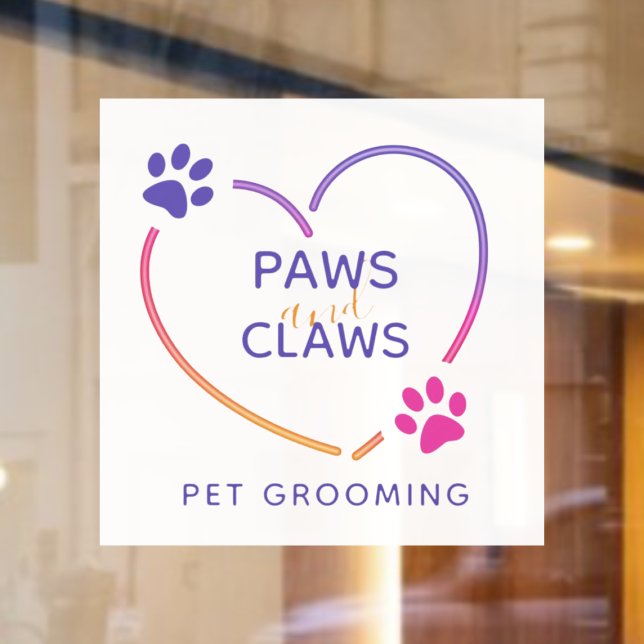 Neon Pink Purple Pet Grooming Business Window Cling (Creator Uploaded)