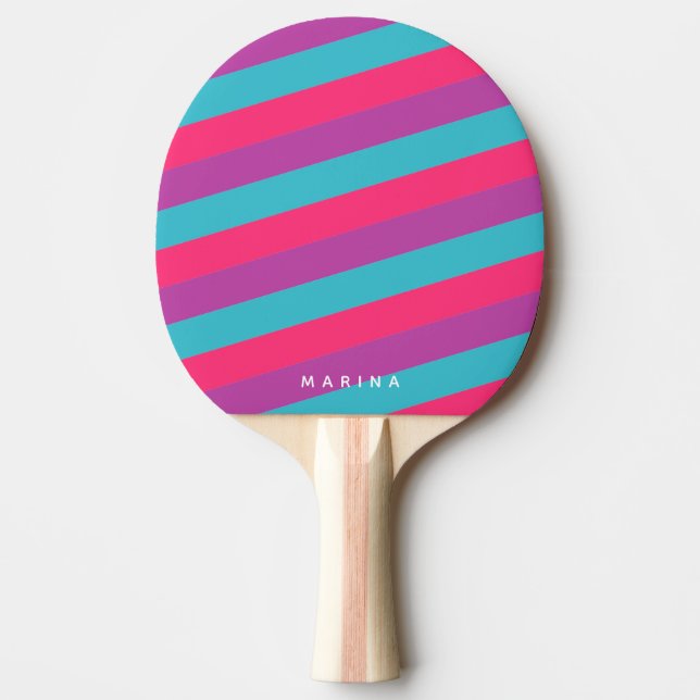 Neon Pink Purple Turquoise Table Tennis Ping Pong Paddle (Front)