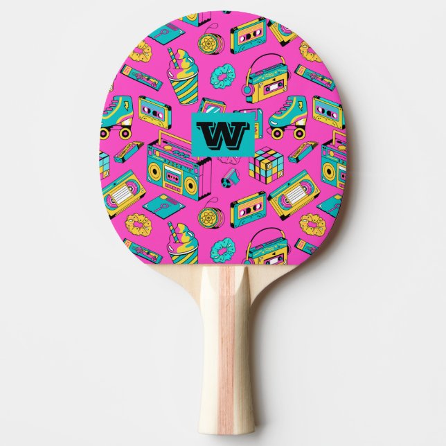Neon Pink Retro 80s Fun Bright Colourful Pattern  Ping Pong Paddle (Front)