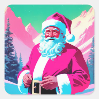 Neon Pink Santa Square Sticker
