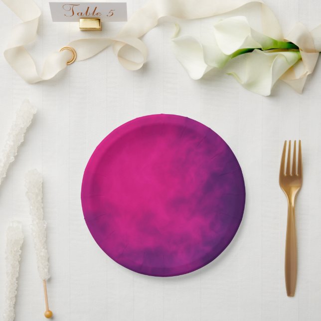 Neon Pink Smoke Paper Plates – Customizable (Wedding)