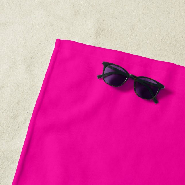 Neon Pink Solid Colour Beach Towel (In Situ)