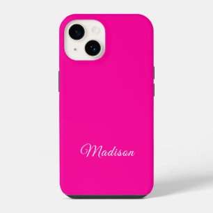 Neon Pink Solid Colour Custom Name iPhone 14 Case