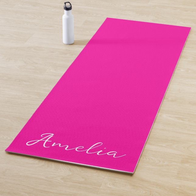 Neon Pink Solid Colour custom name Yoga Mat (In Situ)