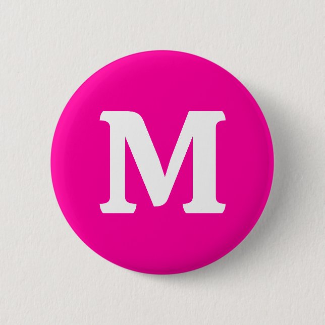 Neon Pink Solid Colour Monogram Initial 2 Inch Round Button (Front)
