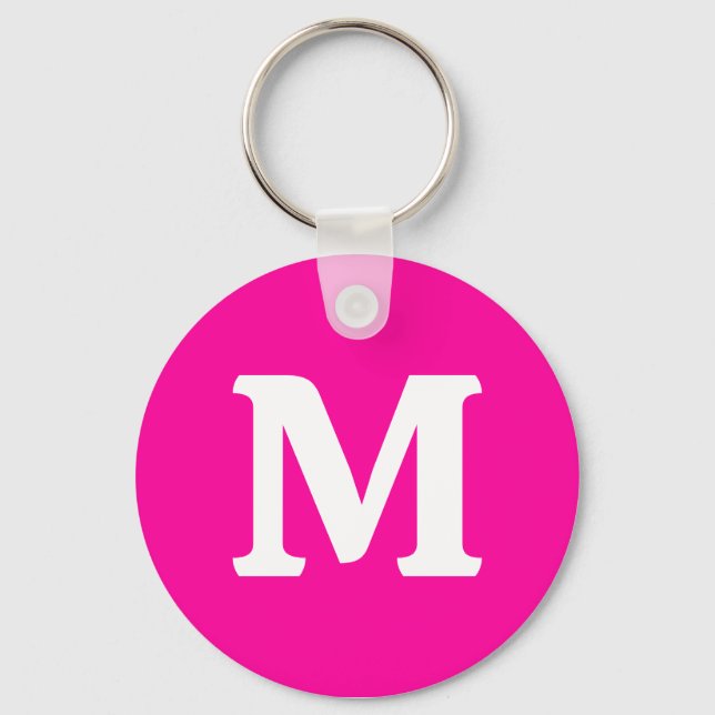 Neon Pink Solid Colour Monogram Initial Keychain (Front)