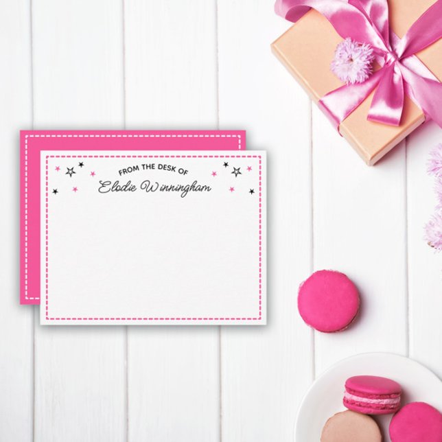 Neon Pink Stars From The Desk Of Name In Script Card (Creator Uploaded)