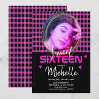 Neon Pink Sweet Sixteen Gold Ring Photo Grid