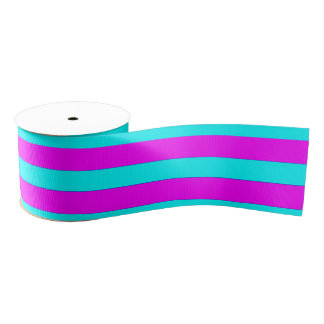 Neon Pink Teal Modern Stripes Pattern Grosgrain Ribbon