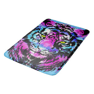 Neon Pink Tiger Head Portrait - Tiger Bath Mat