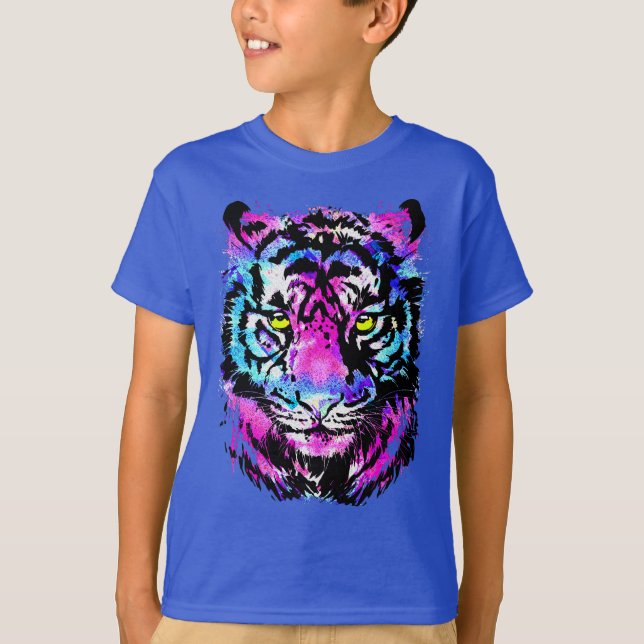 Neon Pink Tiger Head Portrait - Tiger T-Shirt (Front)