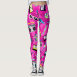 Neon Pink Trendy 80s Leggings<br><div class="desc">Featuring a neon pink trendy 80s theme,  these leggings display sunglasses and old school cassettes.  Makes a great gift for a trendy girl,  enjoy these fun and colourful 80s inspired leggings today!</div>