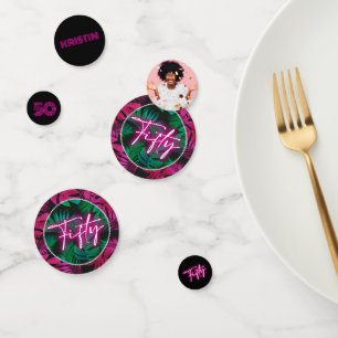 Neon Pink Tropical 50th Birthday Photo Confetti
