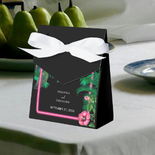 Neon Pink Tropical Retro Botanicals Wedding Favor Box