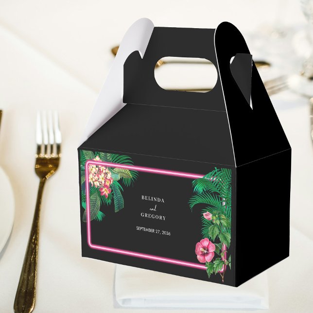 Neon Pink Tropical Retro Botanicals Wedding Favor Box (Neon Pink Tropical Retro Botanicals Wedding Favor Boxes)