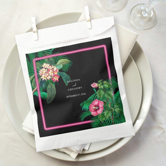 Neon Pink Tropical Retro Botanicals Wedding Favour Bag (Neon Pink Tropical Retro Botanicals Wedding Favor Bag)