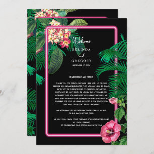 Neon Pink Tropical Retro Wedding Itinerary Program