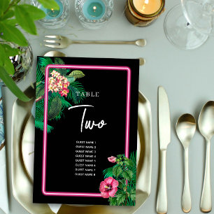 Neon Pink Tropical Retro Wedding Program Table Number