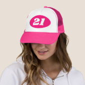 Neon pink trucker hat women's 21st Birthday party (In Situ)