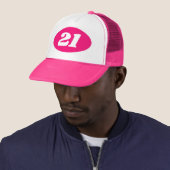 Neon pink trucker hat women's 21st Birthday party (In Situ)