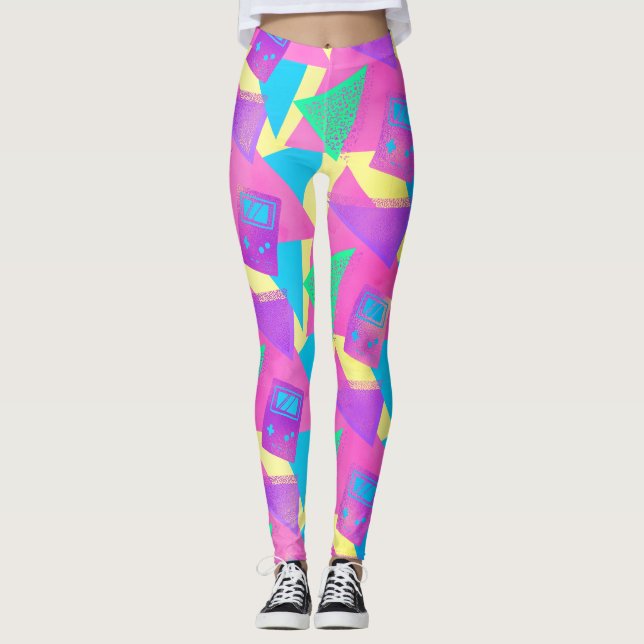 Neon Pink Turquoise Trendy 80's Game Music Legging (Devant)