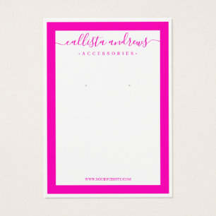 Neon Pink White Border Cursive Earring Display