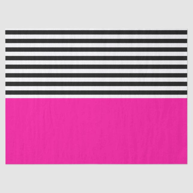 Neon Pink With Black and White Stripes Tissue Paper (Front)