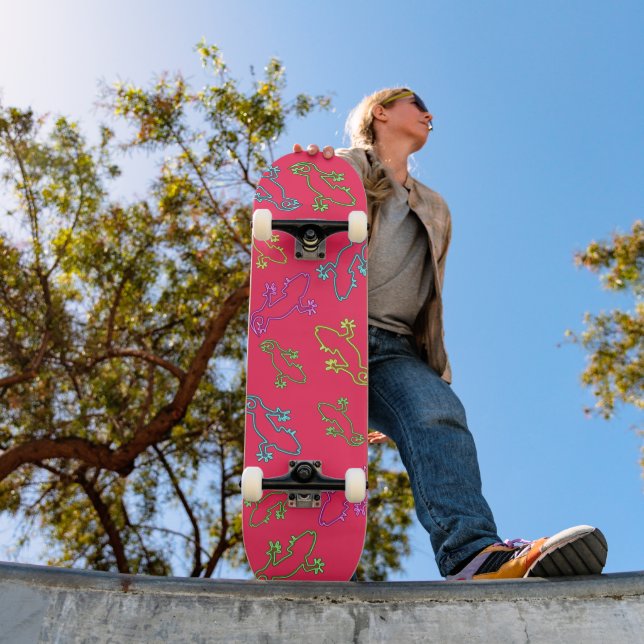 Neon Pink with Neon Lizards Dd Brand Skateboard (Outdoor 1)