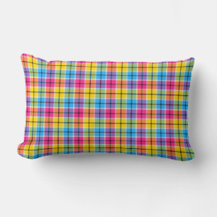 Neon Pink, Yellow and Blue Plaid Lumbar Pillow
