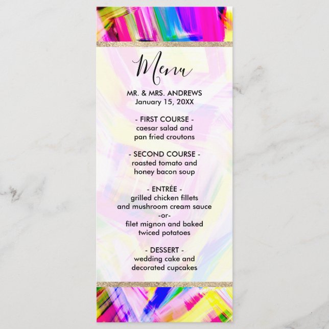 Neon Pink Yellow Brushstroke Explosion Art Menu (Front)