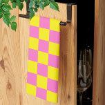 Neon Pink Yellow Chequered Chequerboard Vintage Kitchen Towel<br><div class="desc">Neon Pink and Yellow Chequered Chequerboard | Vintage | Classic | Trendy | Stylish | Fashion | Minimal</div>