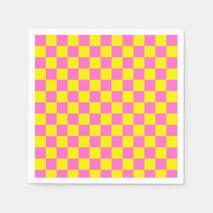 Neon Pink Yellow Chequered Chequerboard Vintage Napkin